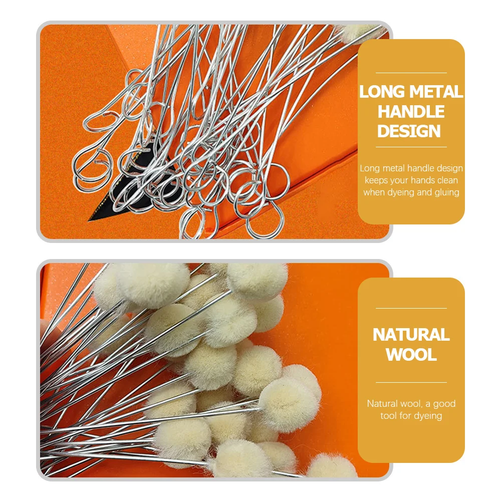

30pcs Wool Ball Applicator Metal Handle For Dyeing Craft Gluing Projects Durable Fleece Brush Diy Shoe Shine Tool
