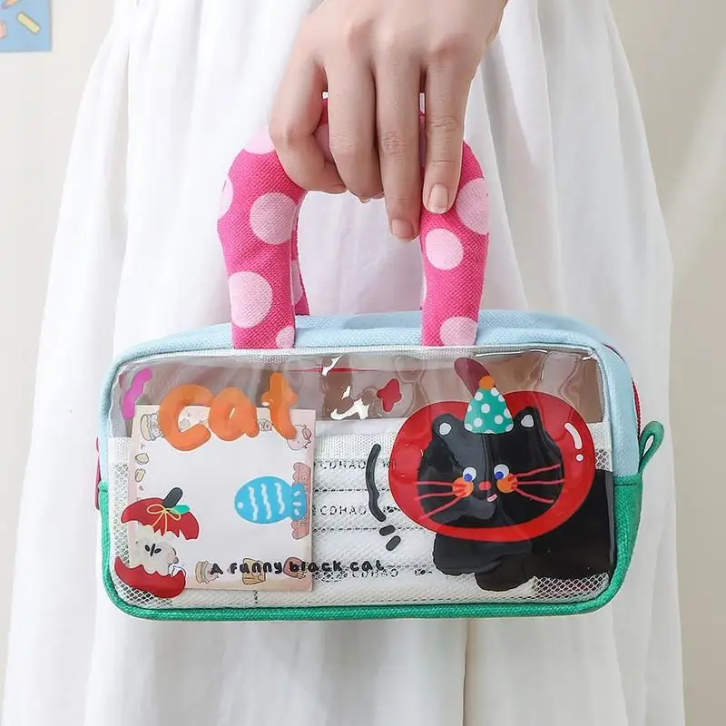 1Pcs Large Capacity Pencil Case With Handles, Kids Small Backpack Tote For School Compartment Organizer Cute Cartoon