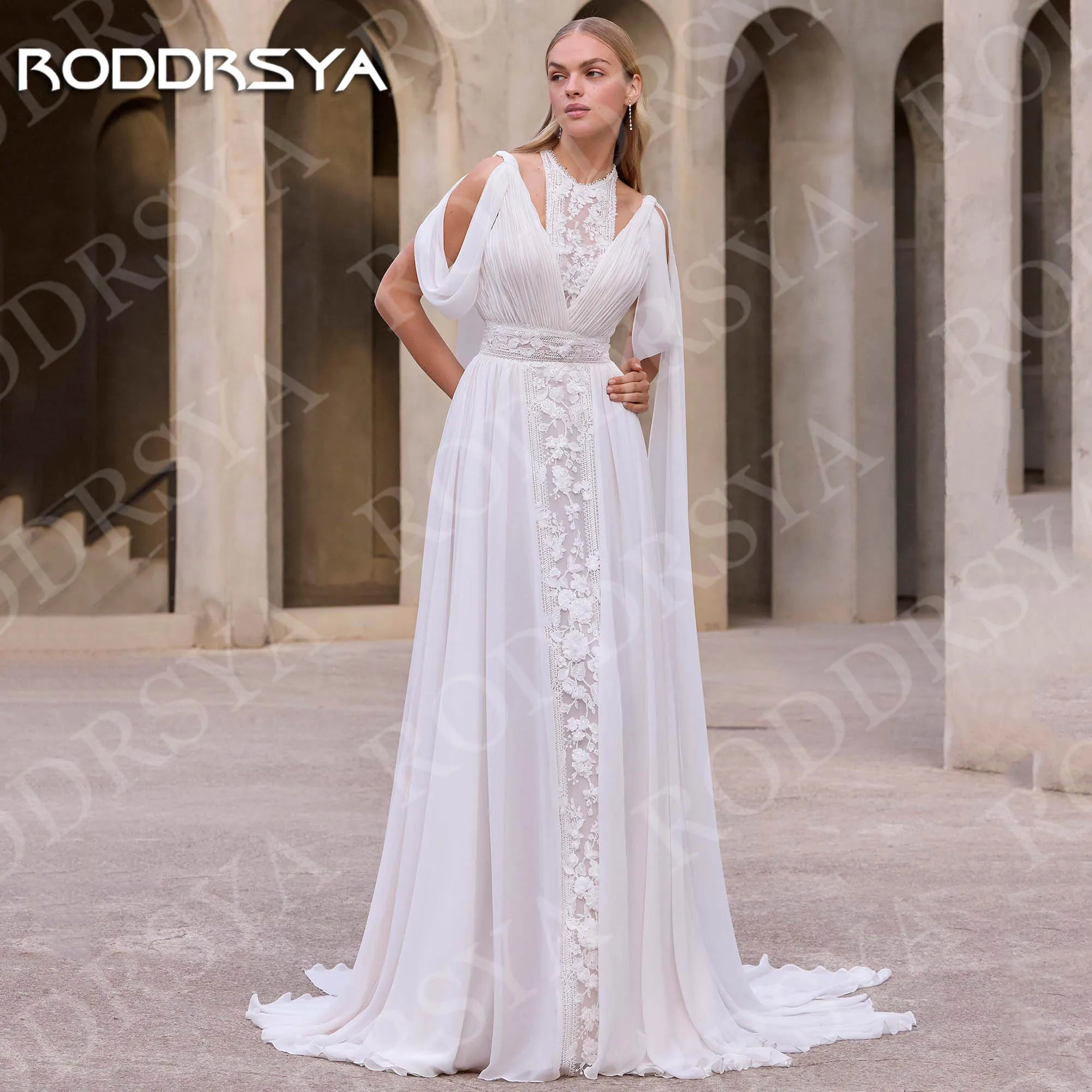 RODDRSYA Bohemian A Line Wedding Dress Lace Chiffon Appliques Elegant Off Shoulder Bridal Gown Long Customized robe de mariée