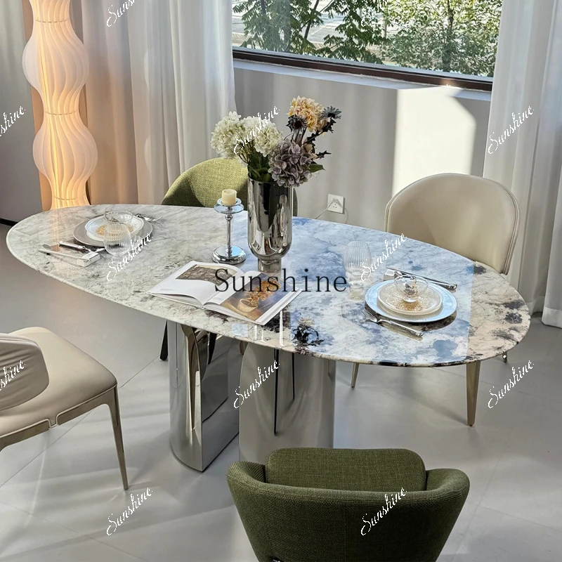 Natural Italian light luxury drop-shaped dining table villa high-end household marble  FT