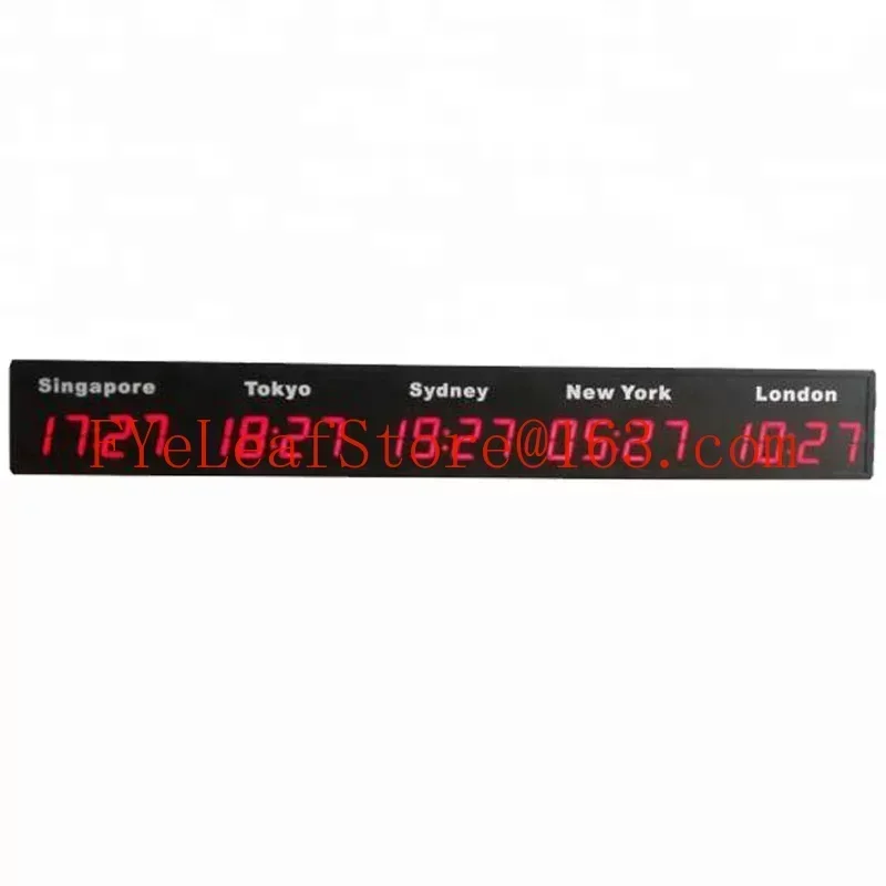 CP34 USB Cable Wall Hanging City Time Zones Display Blue Green Amber Red LED Digital World Clock