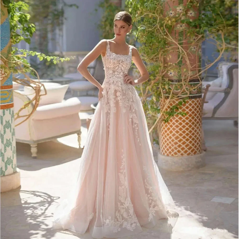 Abito da sposa classico sexy senza maniche scollo quadrato decalcomania senza schienale chic A place beach photography abito da sposa personalizzato 2024