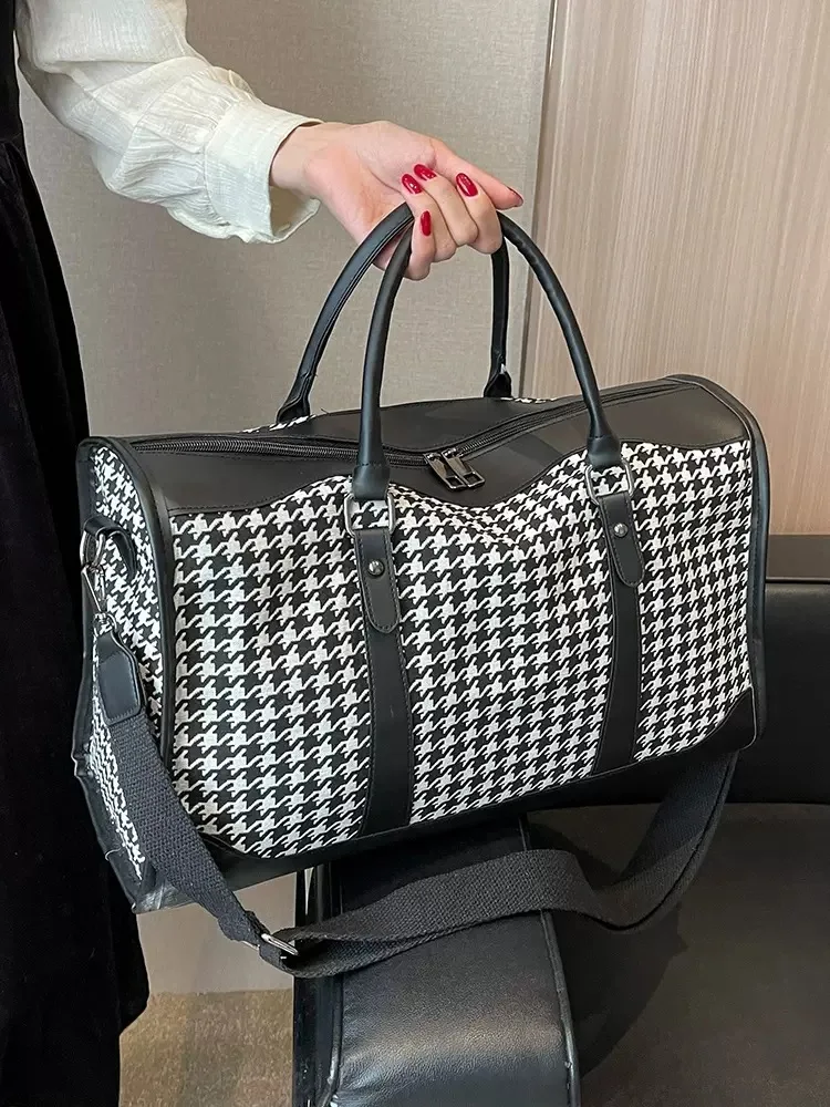 2024 Fashion Houndstooth Leather travel bag large size luggage packing cubes Casual travel ladies handbags New malas de viagem