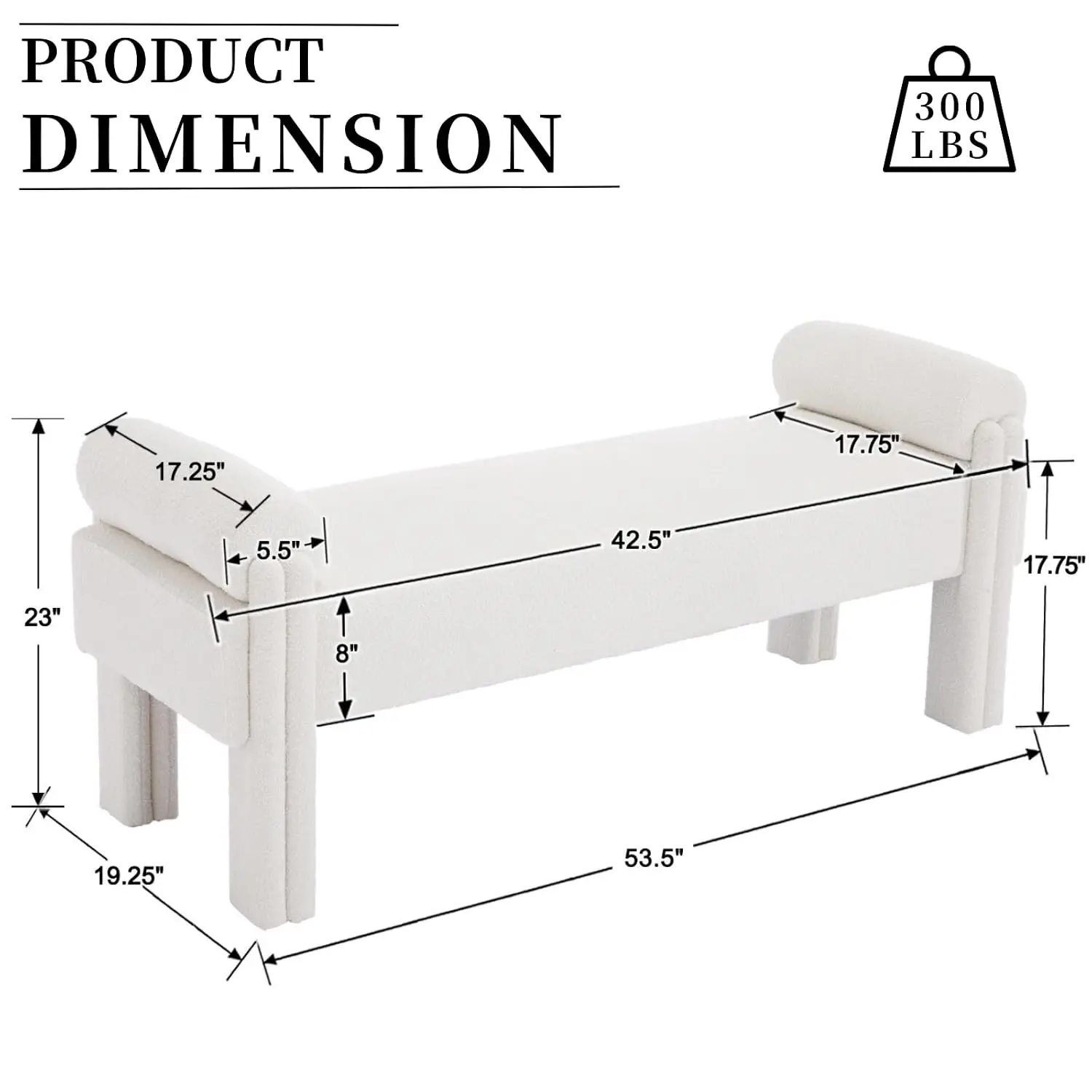 Beige Linen Upholstered Bench, 53 Inch End of Bed Bench