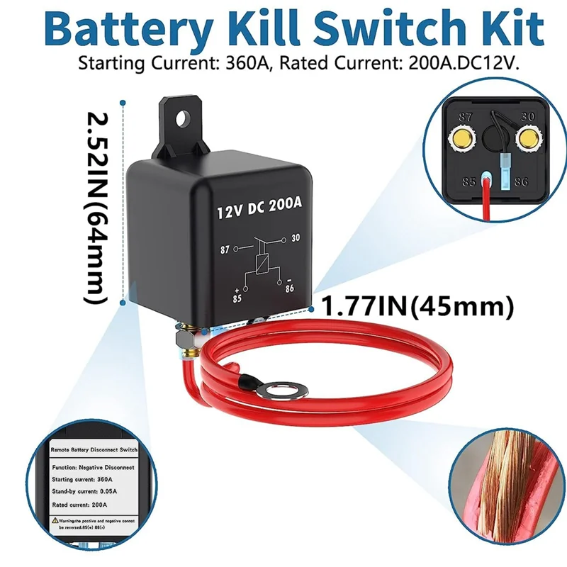 

A77T-Remote Battery Disconnect Switch 200A 12V Top Post Negative Battery Shut Off Switch For Car RV Truck Vehicle,Battery