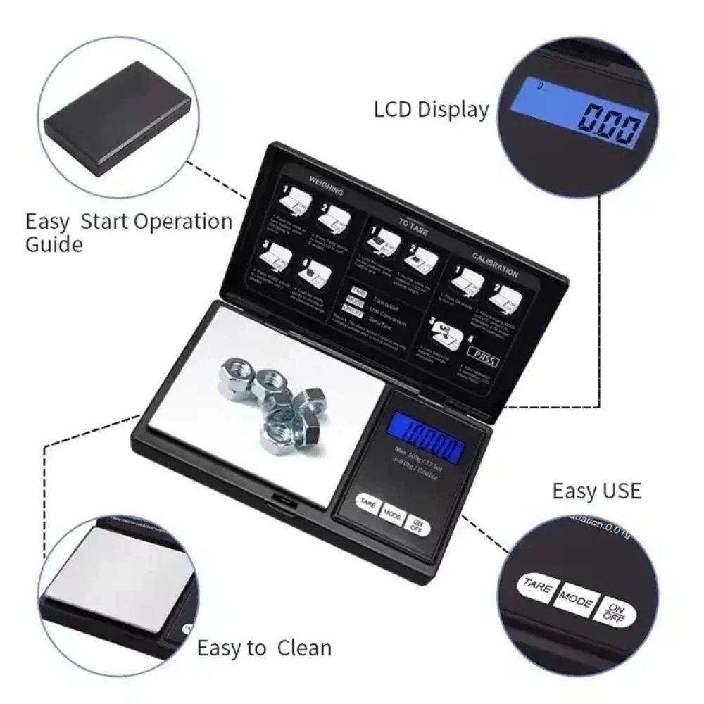 Portable Mini Gram Scale 0.1/0.01g High Precision Digital Electronic Pocket Scale Jewelry Gold Weight Balance for Kitchen Food