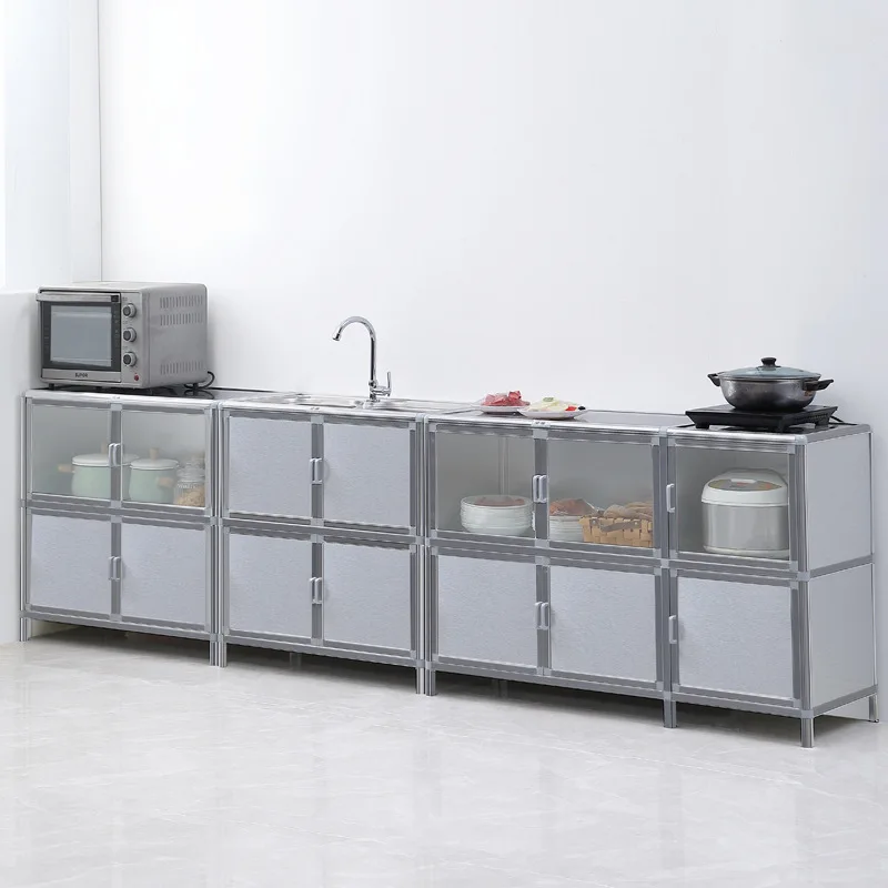 Stainless steel combination multi-functional dining side cabinet integrated storage living room storage cabinet household stove