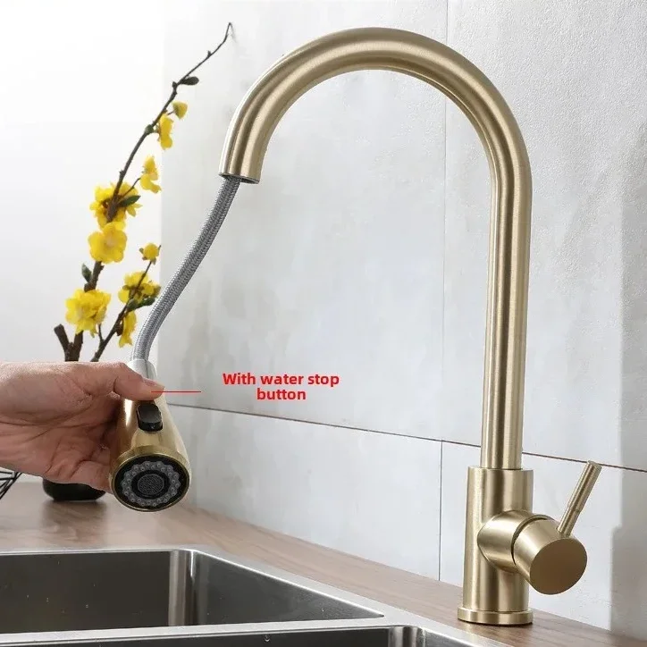 Kitchen Mixer Faucet Deck Mounted Hot and Cold Water Telescopic Faucet Stainless Steel Pull Out Kitchen Faucets Home Improvement