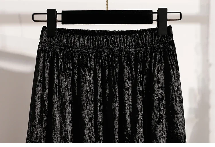 Burgunderroter Plissierter Samt-Midi-Rock für Damen, A-Linie, Herbst/Winter 2026, Vielseitig, Figurbetont, Mittellang, Lässig, Vielseitige Halbrocke – Detail 32