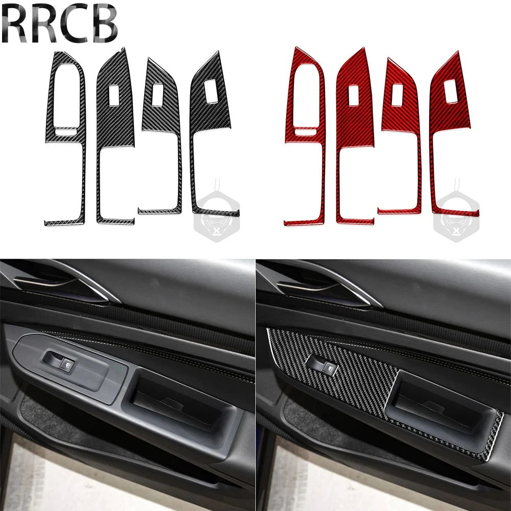 

For Volkswagen Golf 8 GTI Mk8 2021 2022 2023 Window Lift Control Panel Real Carbon Fiber Sticker Car Tuning Accessories Interior