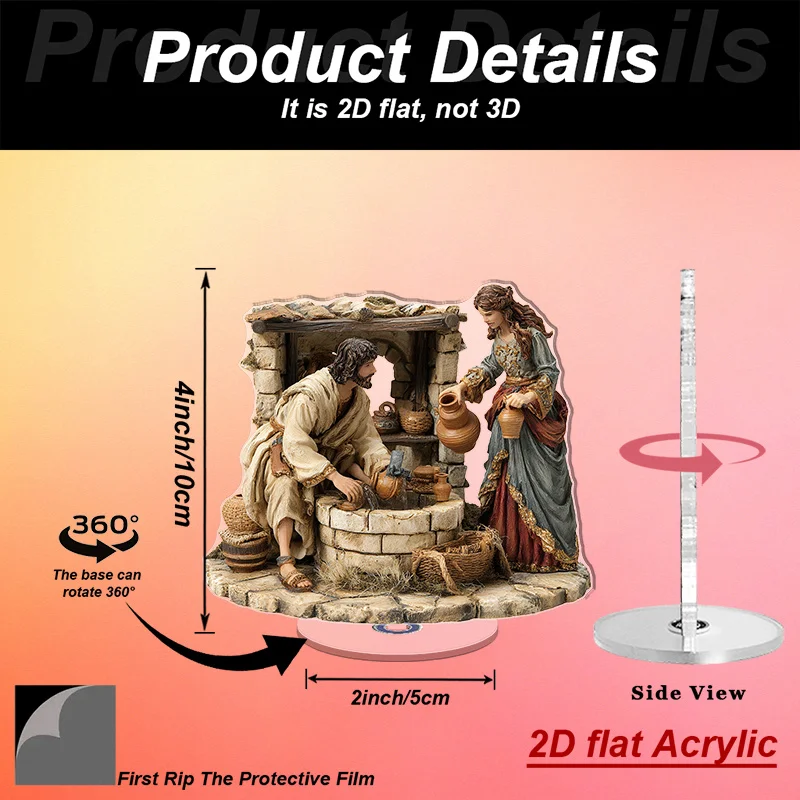 2D Flat 1pc 2D Plane Rotating Acrylic Desktop Ornament - Detailed Sculpture of Men And Women by The Well, No Electricity Needed,