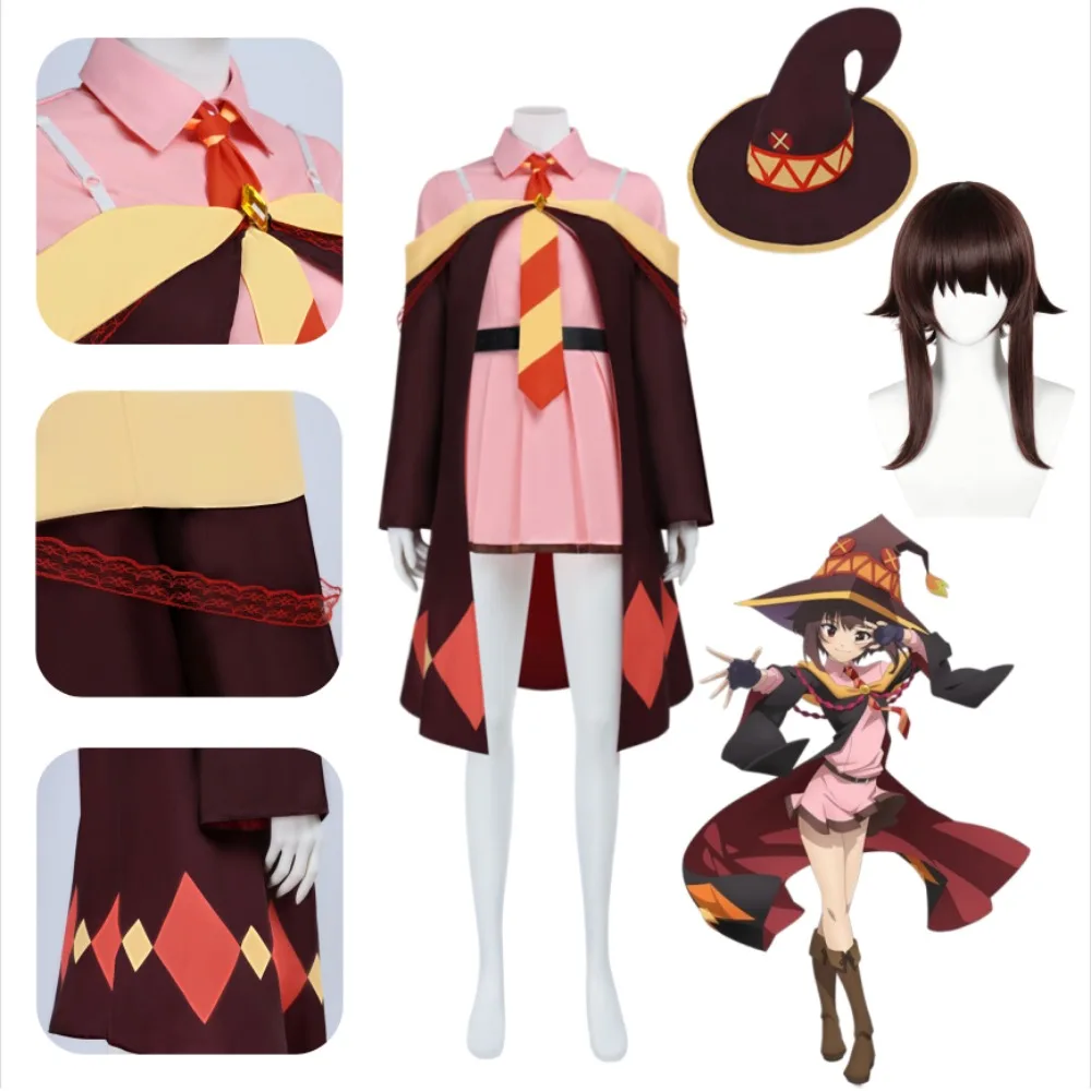 

KonoSuba Explosion Megumin Crimson Demon Academy Uniform Cosplay Full Set with Hat Cape Adult Women Halloween Comic Con Costume