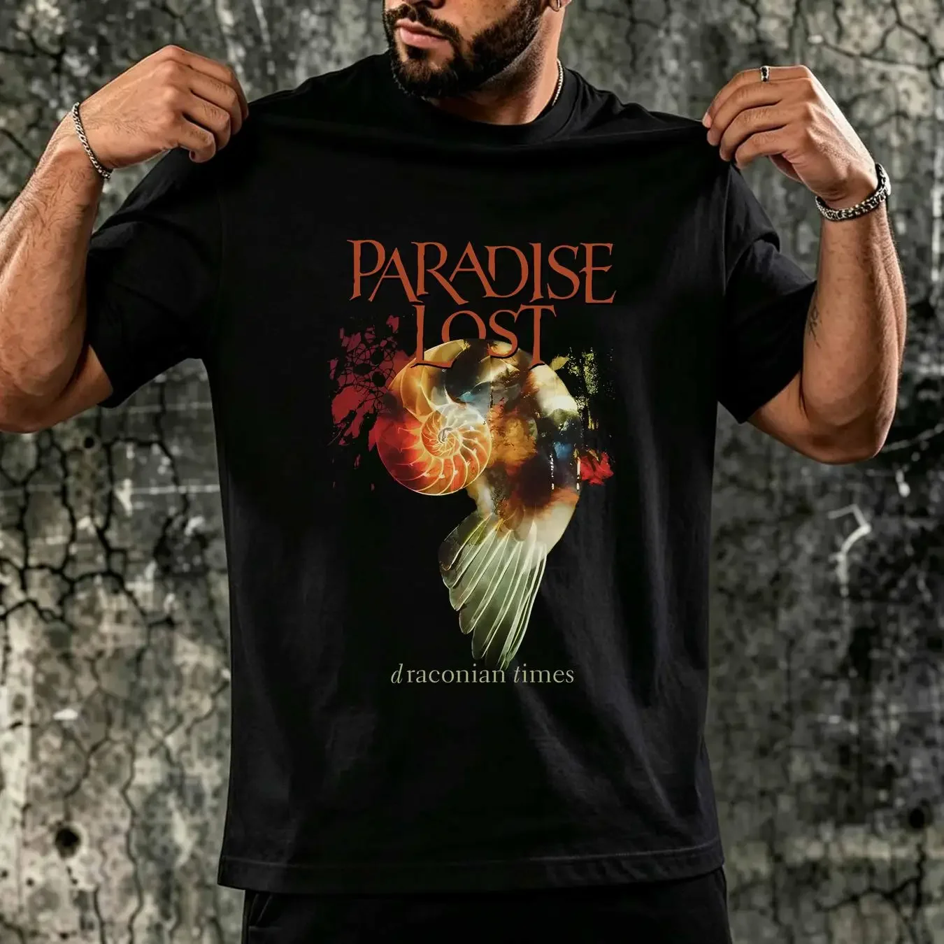 washed T Shirt Paradise Lost Draconian Times 25th Anniversary Edition Black vintage Washed Versatile Stretched Breathable