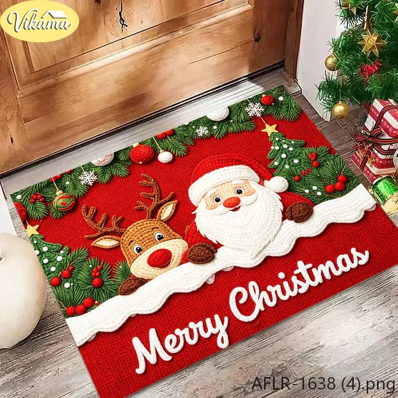 VIKAMA Christmas Snowman Welcome Mat Winter Tree Cardinal Non Slip Washable Entrance Mat Indoor Happy New Year Home Decor