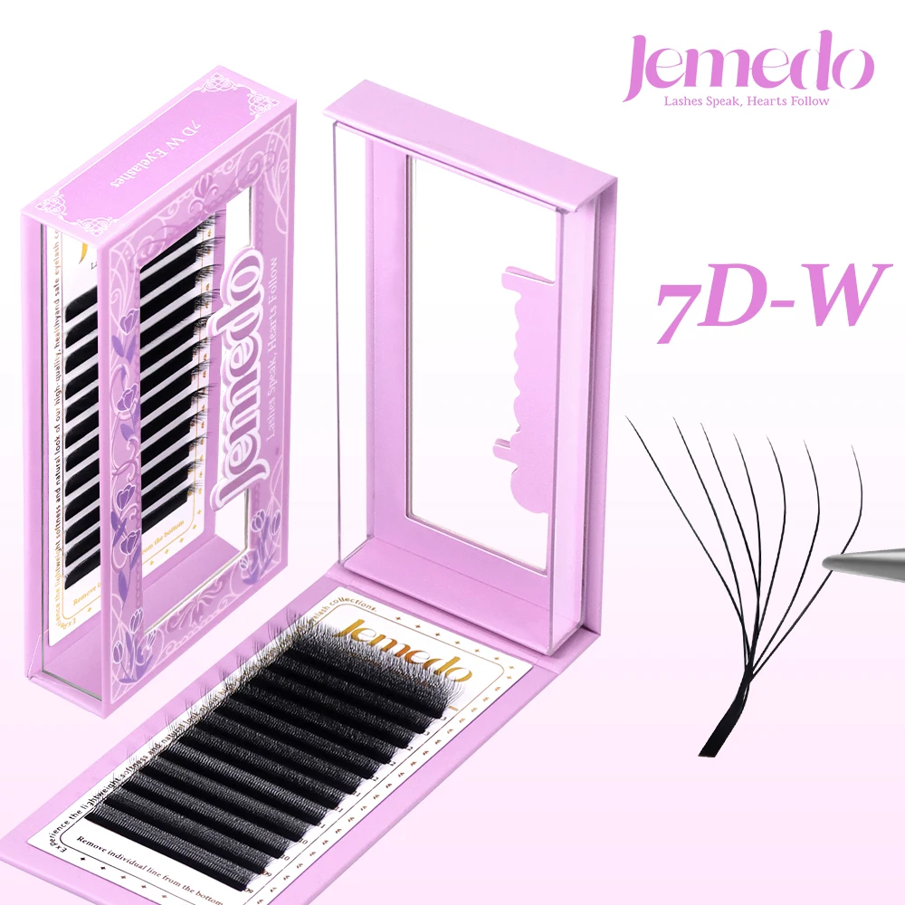JEMEDO 7D Wimpernverlängerung, W-förmige Wimpern, 0,07 mm, natürliche, vorgefertigte Volumen-Fächer, C/D/M(LU), Wimpernverlängerungen für Augen-Make-up