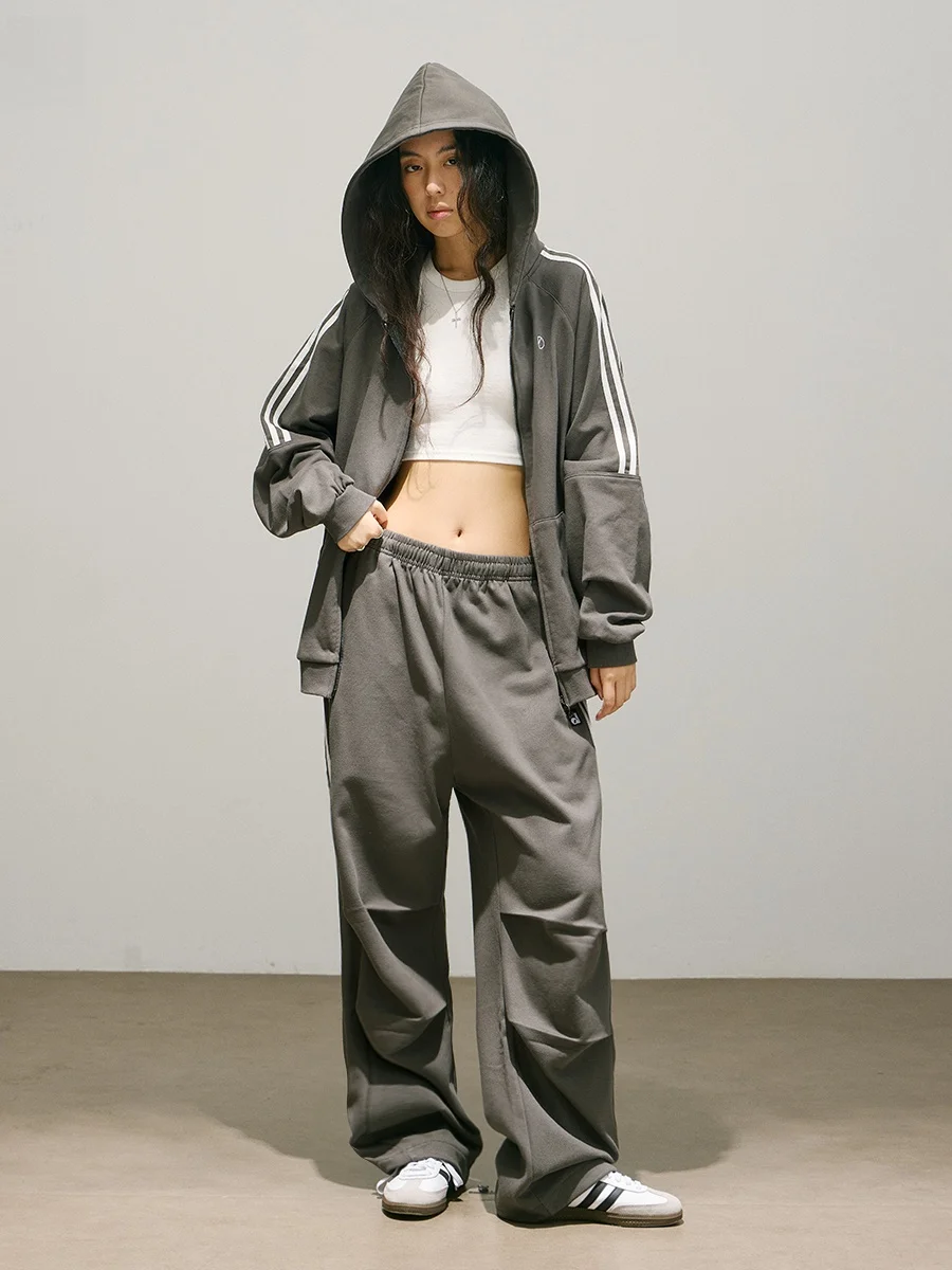 

SMILE DDD полосатый открытый кардиган, толстовка, свободный женский комплект, цветная блузка, спортивные штаны, американский ретро, осенний хлопок