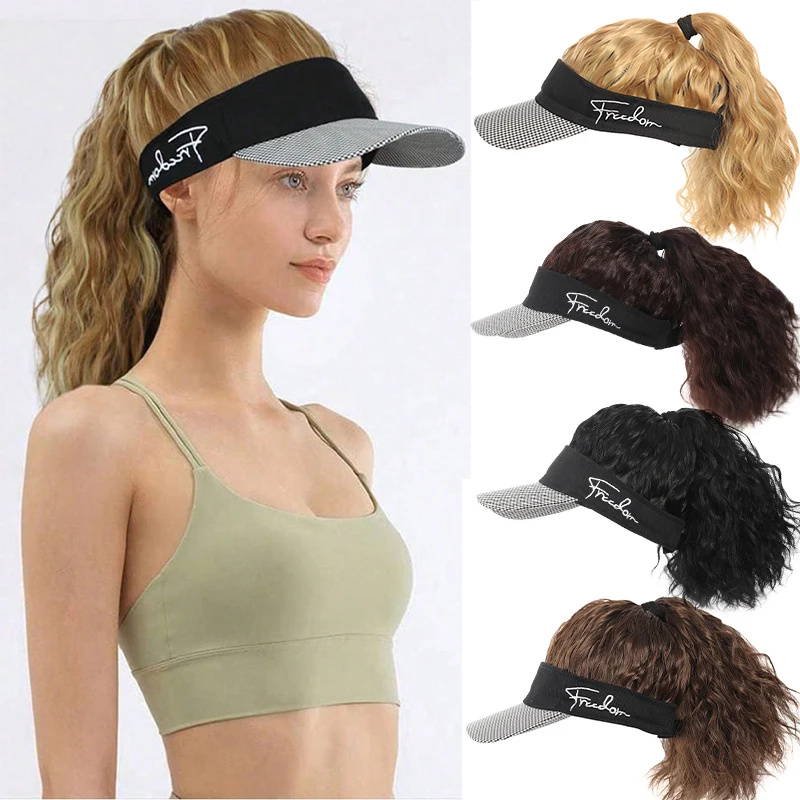 Synthetic wig 16 inch houndstooth empty top baseball cap curly hair wig suitable for women's daily wear