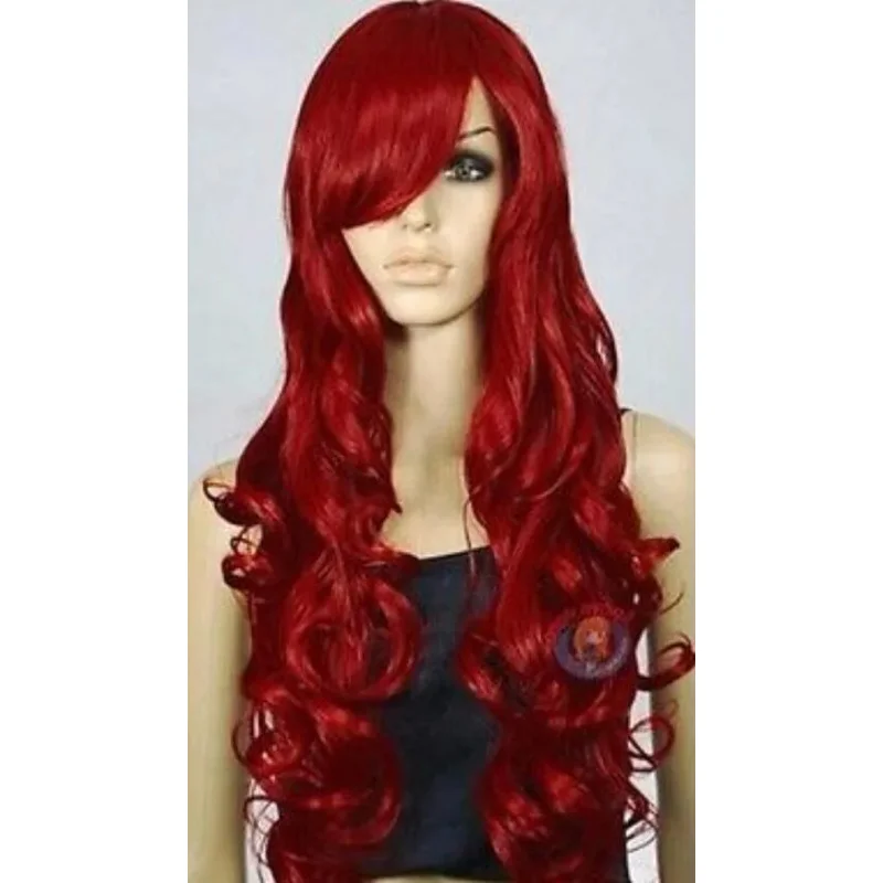 WIG  New Beautiful female long red wavy synthetic hair full wig