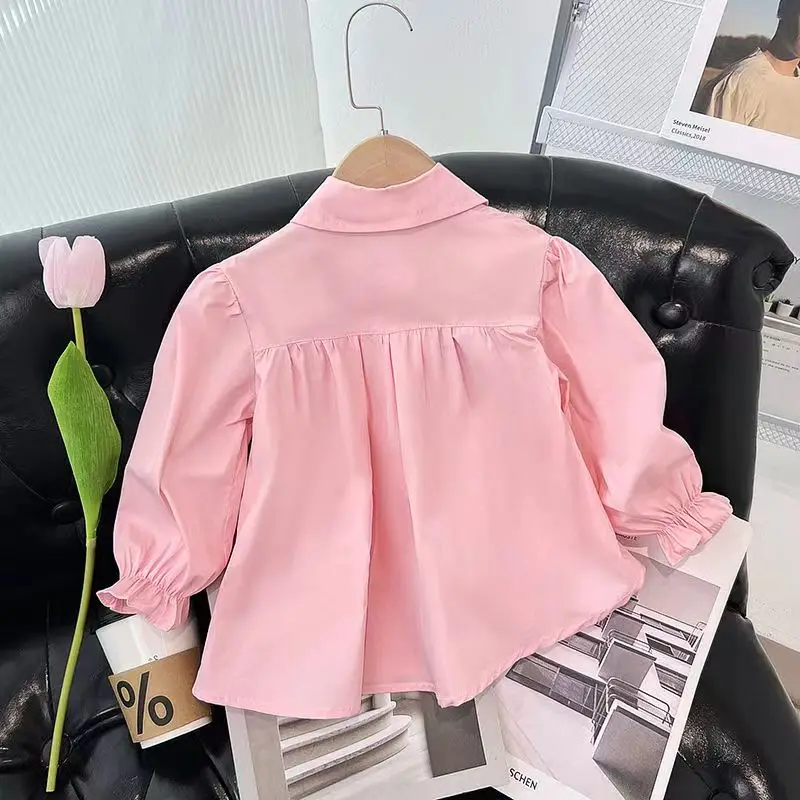 Kids Girls Baby Shirt 2023 New Children\'s Spring and Autumn Wear Spliced Long sleeved Top Outerwear Autumn Versatile Shirt