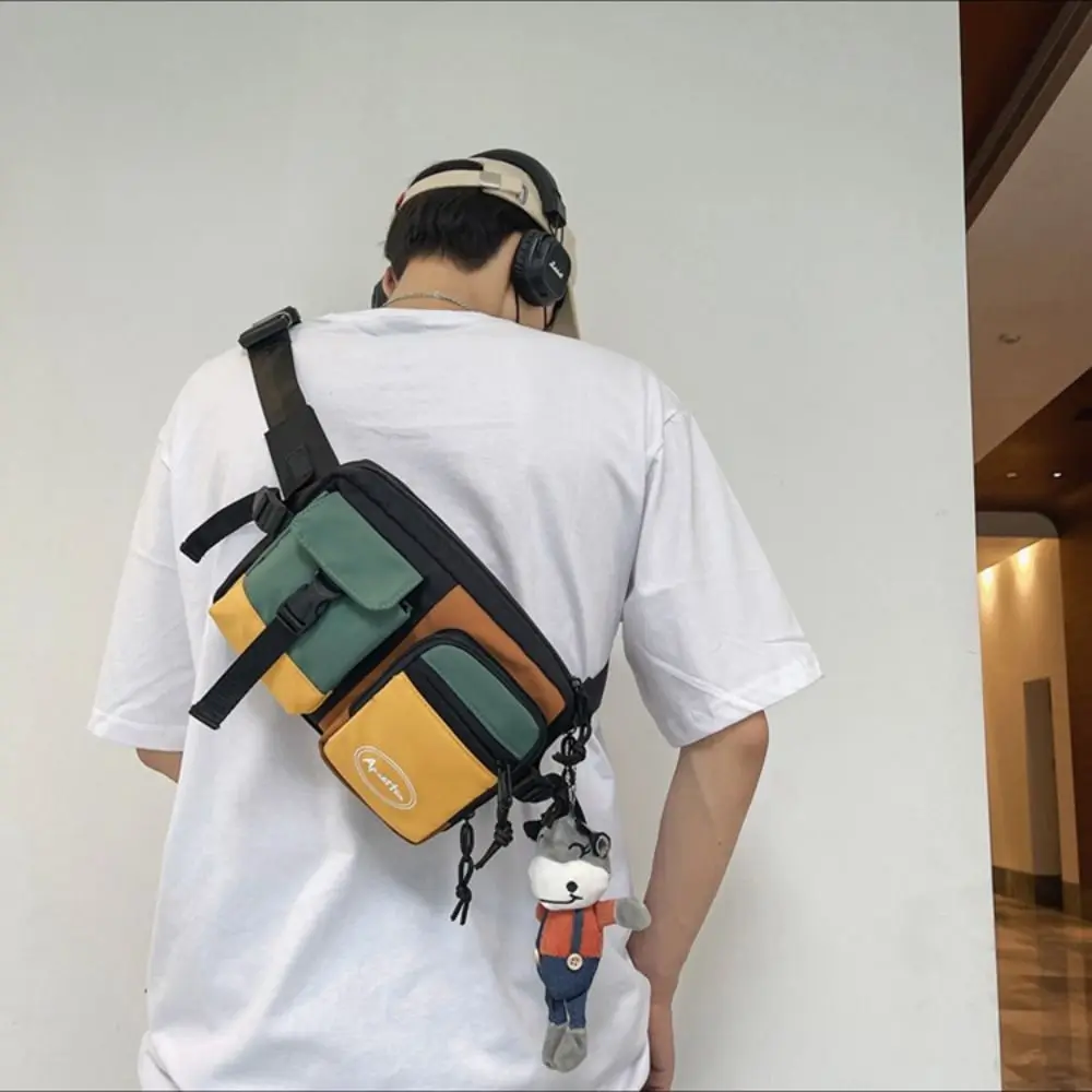 New Nylon Men Chest Bag Black White Large Capacity Waist Bag Multifunctional Mobile Phone Bag Unisex