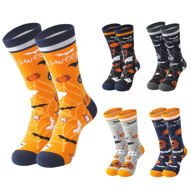 Men Women Halloween Novelty Socks Bats Pumpkin Skull Print Funny Colorful Pattern Casual Cotton Hosiery Party