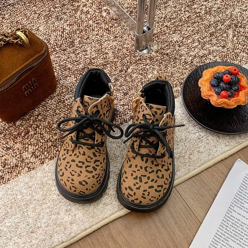 

Winter Girls' Boots New Fashion Leopard Printed Children's Causal Ankle Boots Versatile Kids Platform Cotton Boots Comfortable