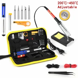 Adjustable Temperature LCD Soldering Iron Kit 220V 80W Solder Welding Tools Soldering Tips Wire Desoldering Pump Heater
