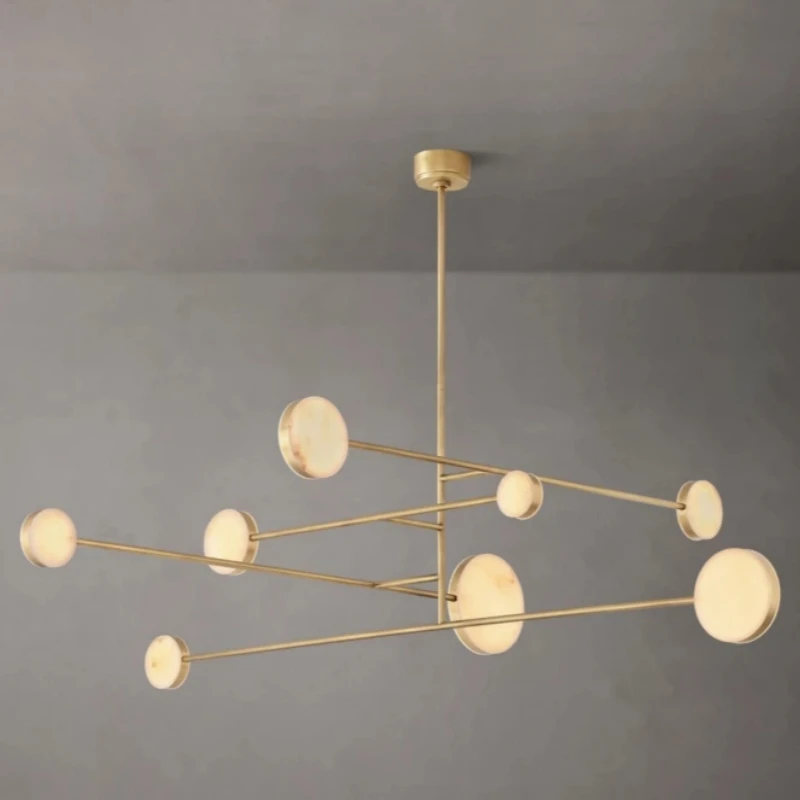 

Современная роскошная потолочная люстра из мрамора и латуни с регулируемой яркостью для отелей, ресторанов и вилл.