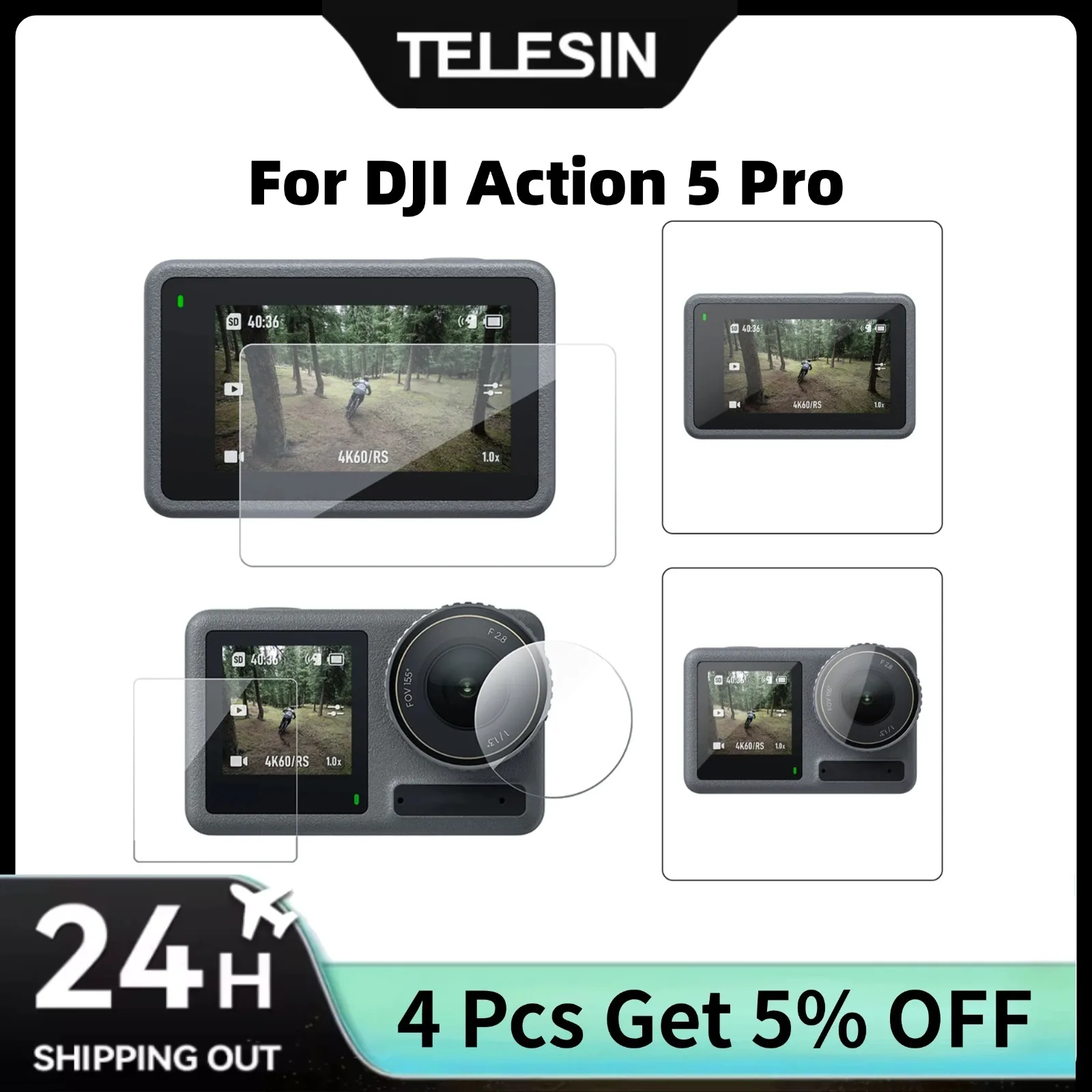 

TELESIN Tempered Film Set for DJI OSMO Action 5 Pro Hight Transmittance Scratch-Resistant Lens Screen Protector DJI Accessories