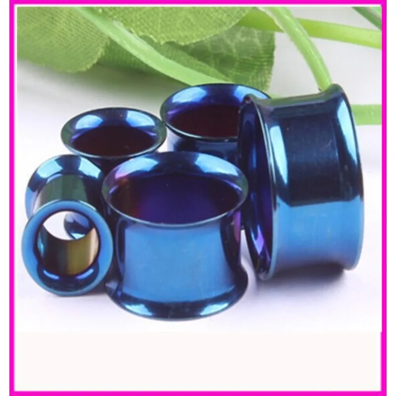 1pair Stainless Steel Double Horn Ear Expander Blue Fashion Ear Expander Individual Ear Expander