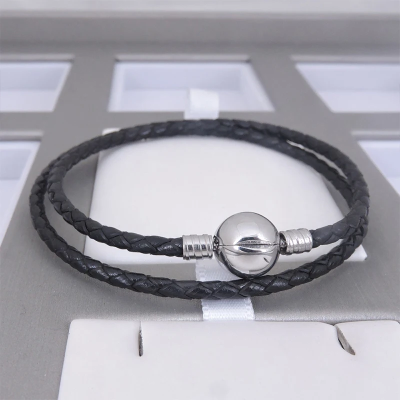 Original woven leather rope Bracelet women's simple Silver Color Bracelet DIY Handmade Basic charm Bracelet 38cm