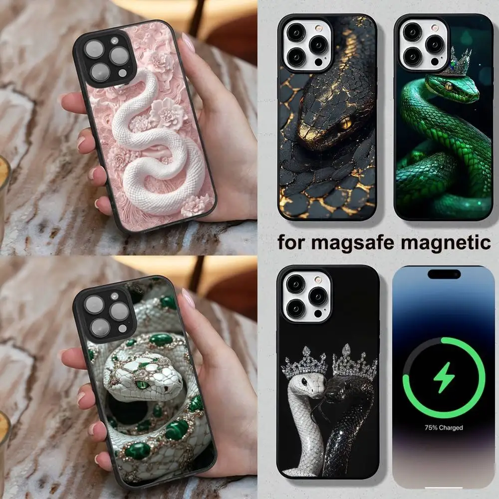 

Luxury Snake Graphic Phone Case For iPhone 16,15,14,13,12,11,Plus,Pro,Max,Mini Soft Magesafe Magnetic Wireless Charge