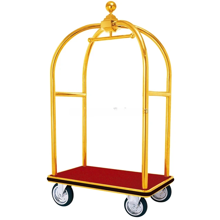 Hotel Stainless Steel Baggage Luggage Trolley aluminium mobile cart with Wheels