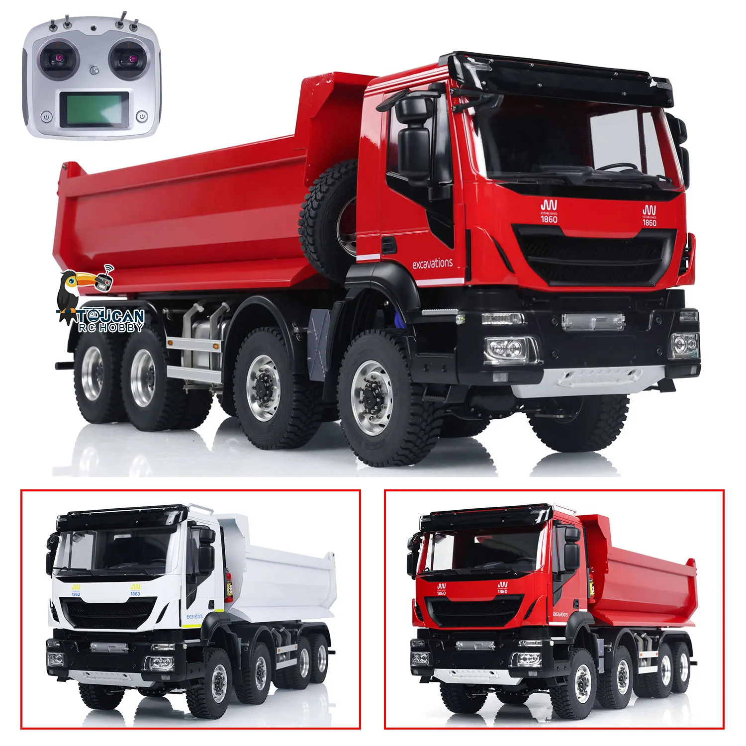 Upgraded 1/14 Metal Hydraulic RC Dump Truck 8x8 Radio Control Tipper Car Painted Assembled with 2-speed Gearbox Light Sound Toys