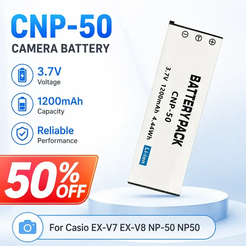 

CNP-50 3.7V 1200mAh Li-ion Camera Battery for Casio EX-V7 EX-V8 NP-50 NP50 Digital CCD Camera Replacement