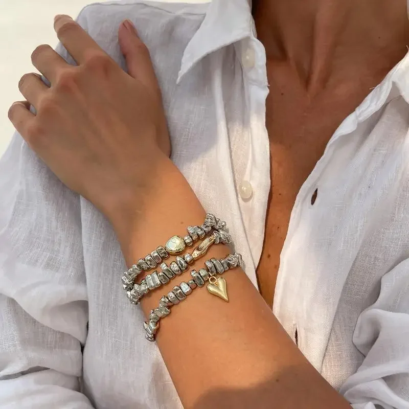 Fashion Irregularity Bead Heart-Shaped Pendant Bracelet SetS for Woman Unique Design CCB Bracelet Vintage Jewelry Holiday Gift