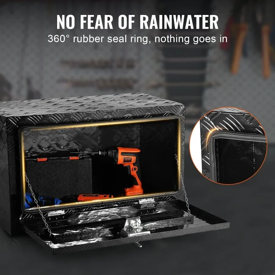 صندوق أدوات شاحنة ألومنيوم تحت الجسم من VEVOR مقاس 30 بوصة × 14 بوصة × 40.64 سم لتخزين أدوات المقطورة RV