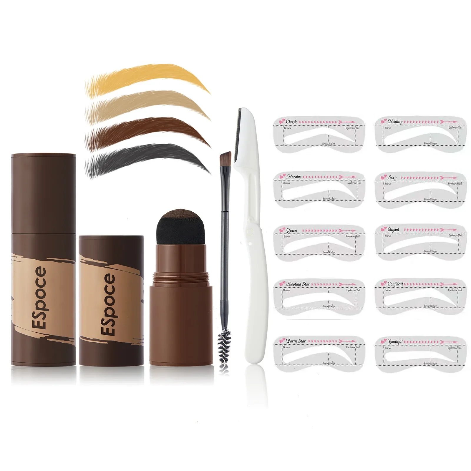 Pudaier Complete Eyebrow Powder Stamp Shaping Kit แปรงสีคิ้วดินสอเขียนคิ้ว Eye Brows Stencil เส้นผมเพิ่ม Stick