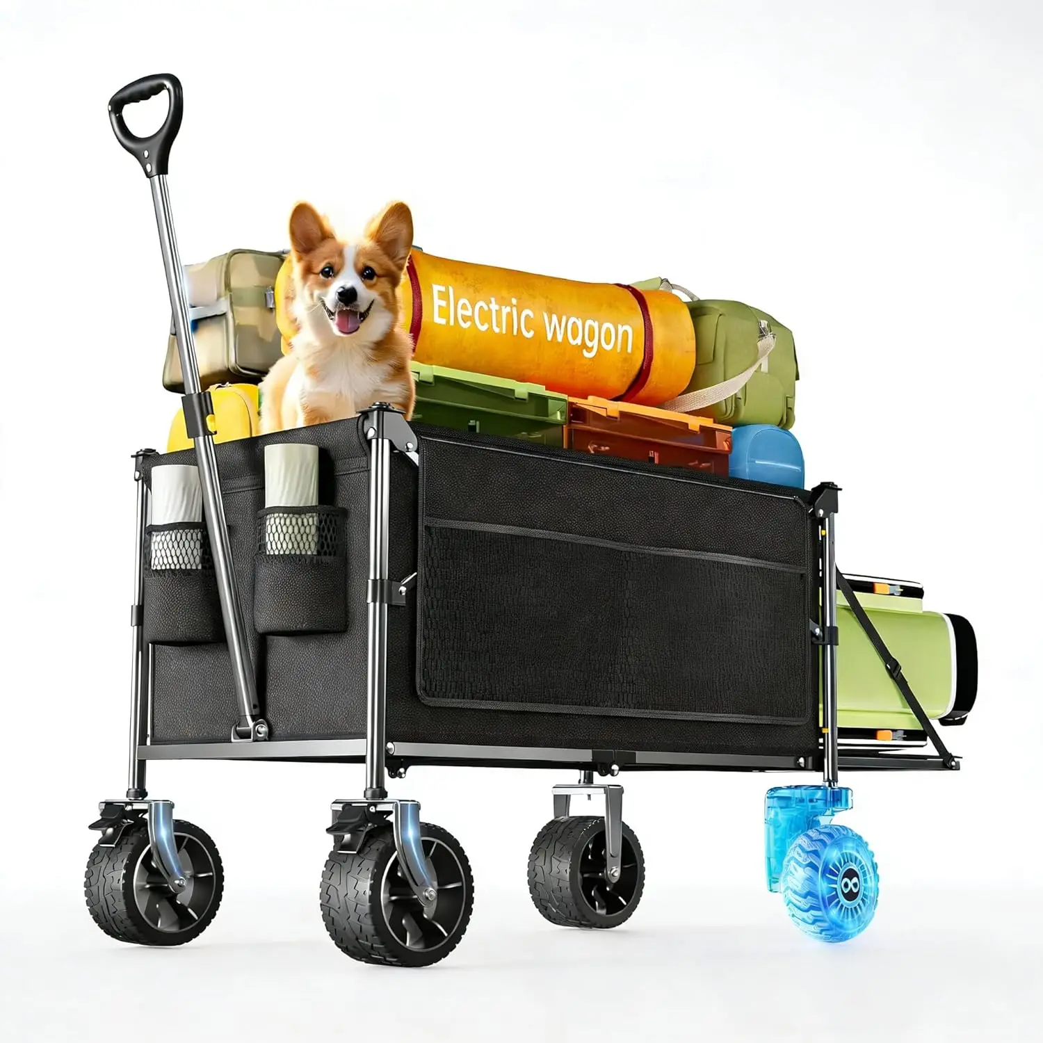 

Электрическая тележка-вагончик с пультом управления, грузоподъемность 330 фунтов, складная, объем 180 л, для кемпинга и пляжа