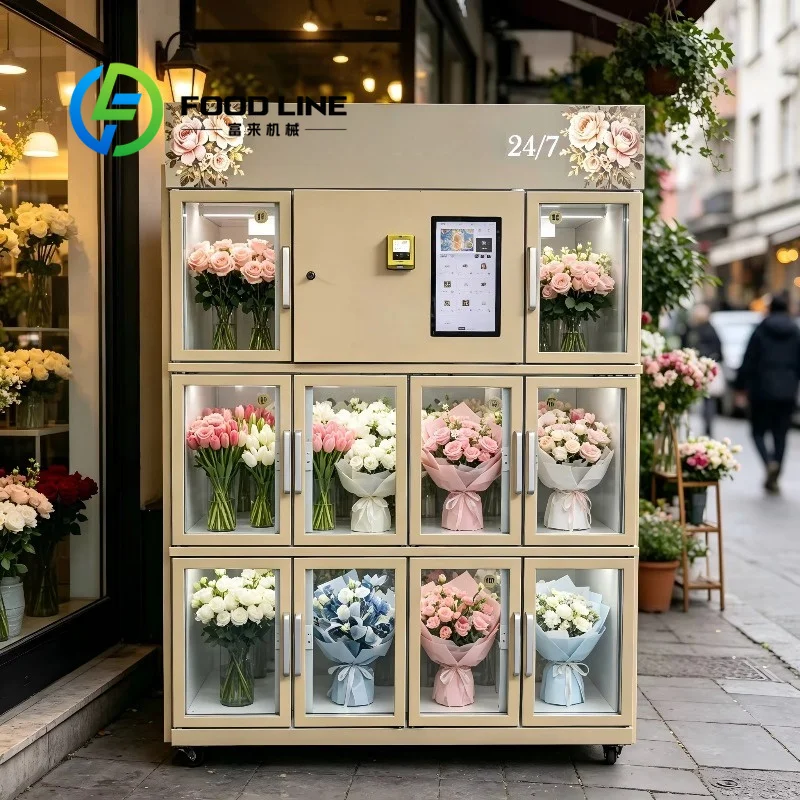 Custom Size Fresh Cut Flower Vending Machine Power Consumption Touchless Payment Intelligent Bouquet Retail For Airport Lobby