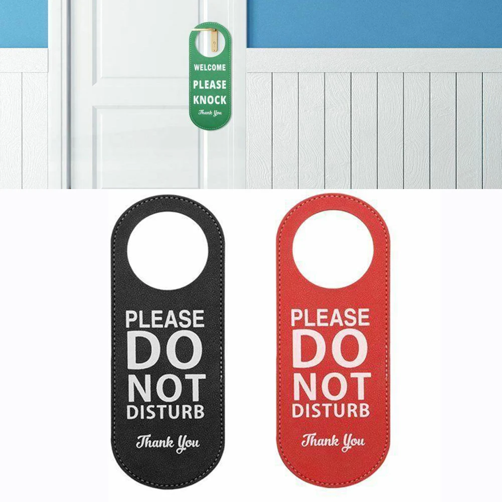 1PC 22.5x8.5CM Door Sign Do Not Disturb Please Knock Hanger Leather Tags Label Warning Bulletin Board For Hotel Mall Office