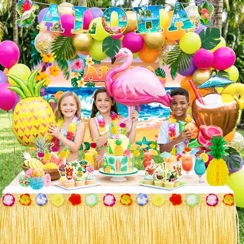 139 Pcs Hawaiian Beach Party Decorations-luau Party Decoration Balloons Banner Cake Toppers ect Tropical Luau Party Decorations