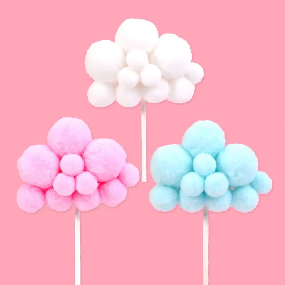 10/20Pcs Cloud Cake Toppers 8cm White Plush Yarn Ball Cloud Cupcake Toppers for Birthday Baby Shower Wedding Cake Decorations