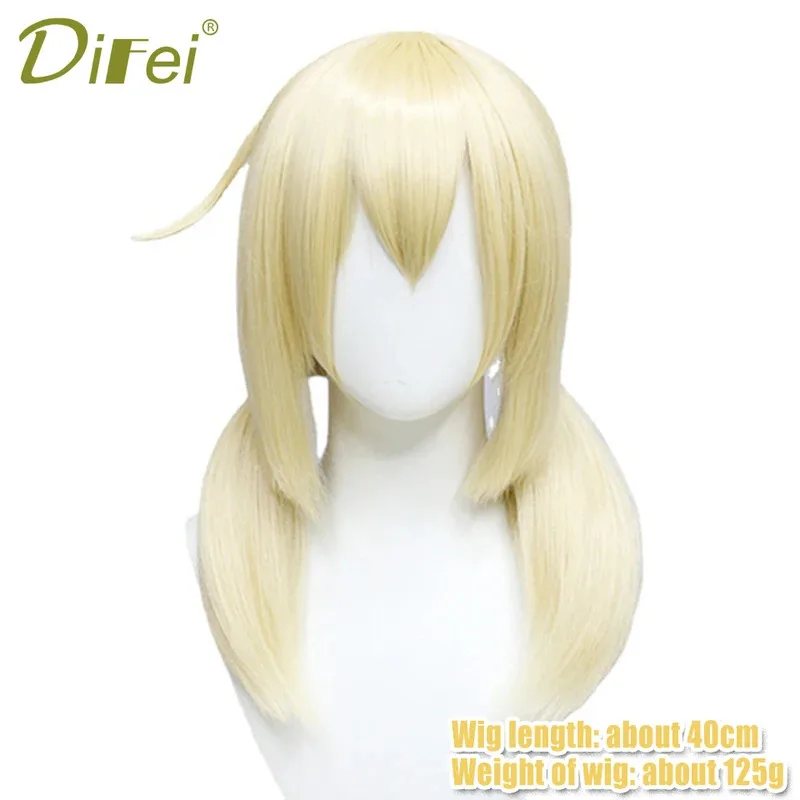 Peluca sintética juego Genshin Impact Spark Knight-Klee Cosplay dibujos animados pelo liso esponjoso doble cola de caballo peluca capucha