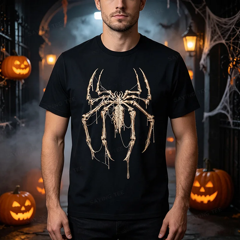 Skeleton Spider Gothic Horror Halloween Distressed Graphic T-Shirt, Y2k Creepy Art Admirers Aesthetic Clothes Bold Choice Unisex