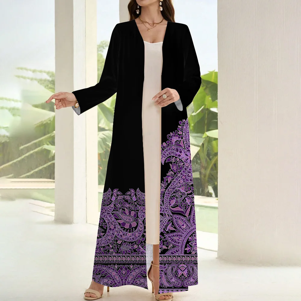 Simple And Elegant Muslim Open Kimono Abaya Long Sleeve Two-piece Black Cardigan Abaya Islamic Dubai Morocco Saudi Kaftan Kebaya