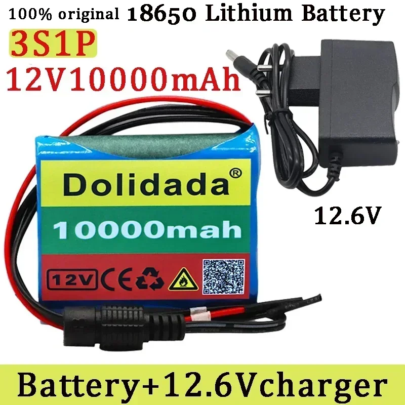 Original 12V 10000 MAh 3S1P Batterie Au Lithium 18650 Batterie Au Lithium Pack Protection Conseil Rechargeable + 12.6VCharger