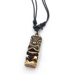 Cool Imitation Yak Bone Tiki Totem Pendant Necklace for Men Women Amulet Jewelry Gift