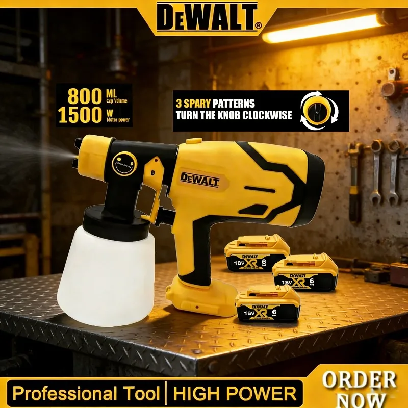 Pistolet de pulvérisation électrique sans fil Dewalt 800ML, pulvérisateur de peinture portable haute puissance, aérographe pour revêtement de meubles, pour batterie 18V