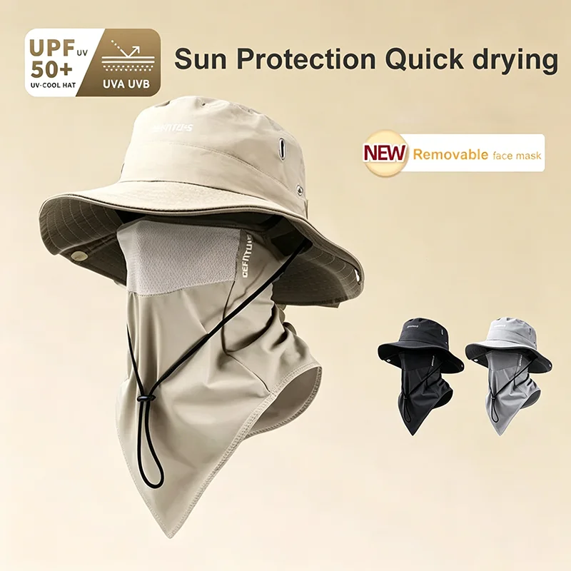 Foldable Outdoor Sun Hat with Full Face Mask, Lightweight Quick Dry Neck Flap Cap for Men Women Fishing Beach Camping Cycling